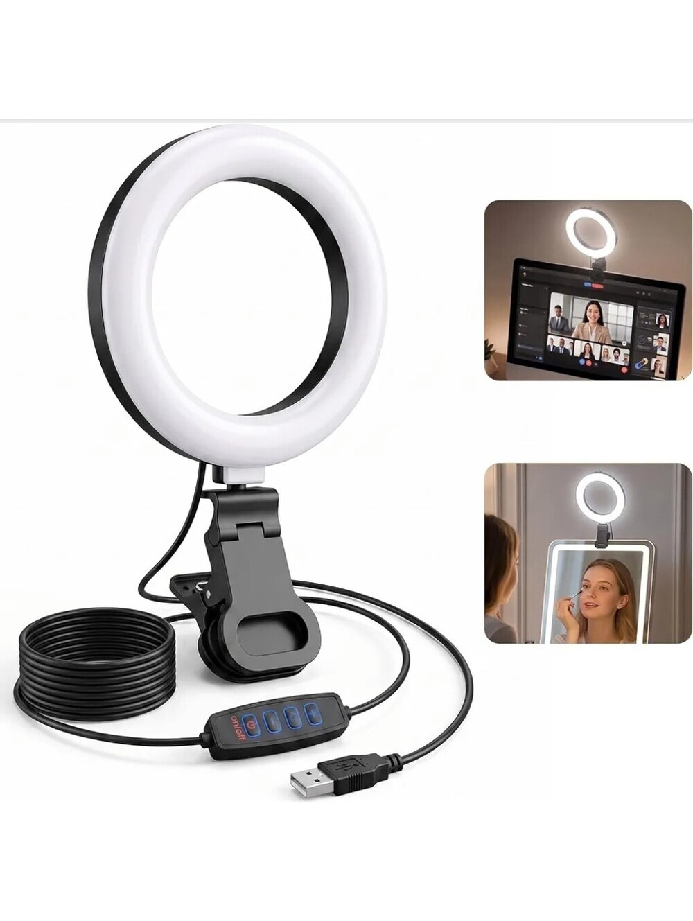6-Inch LED Ring Light for Laptop & Monitor, Clip-On Webcam Video Light Dimmable